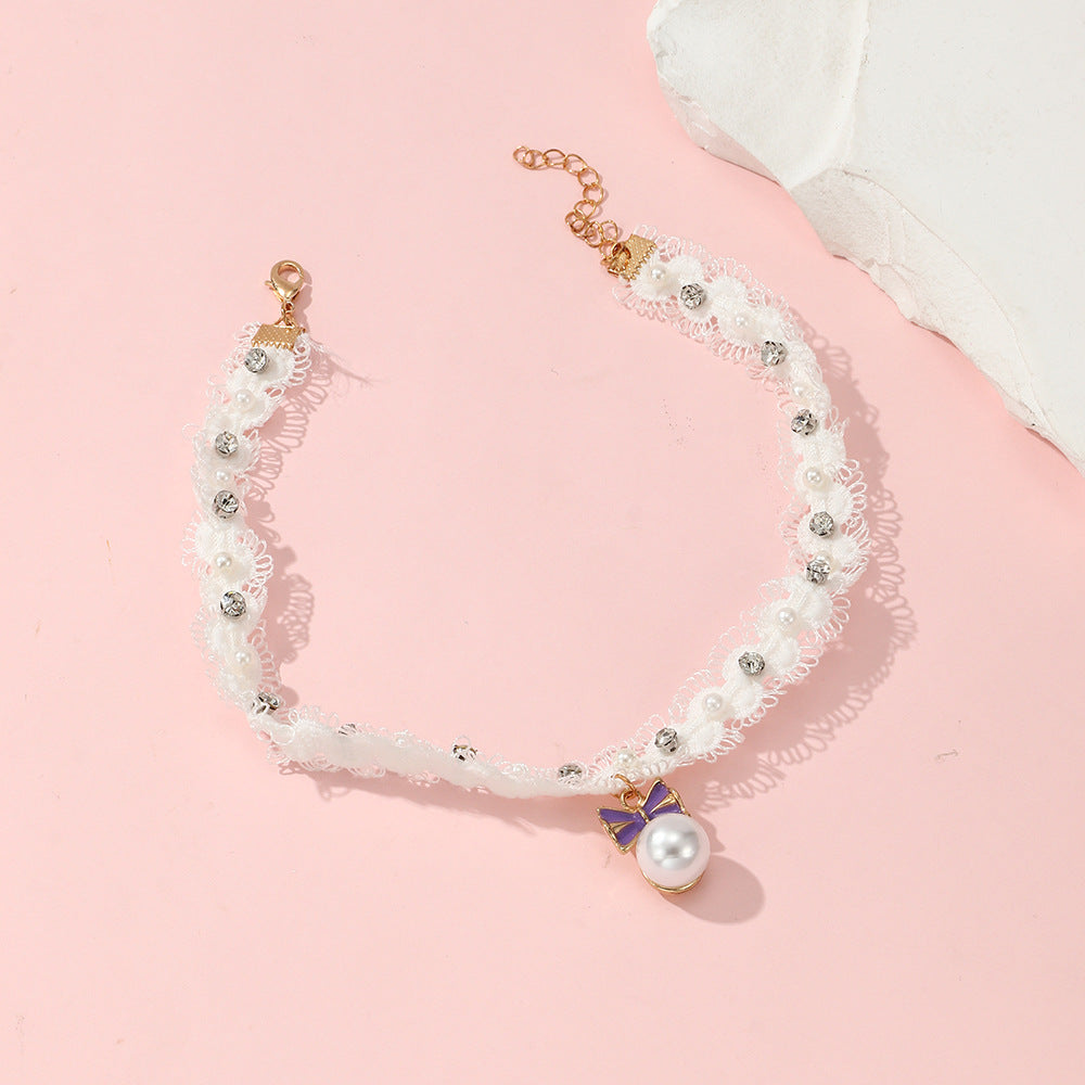 Collar Minimalista con Colgante de Perla para Niñas con Detalles de Diamantes de Imitación, Collar Ajustable del Tamaño de una Niña en Tono Blanco