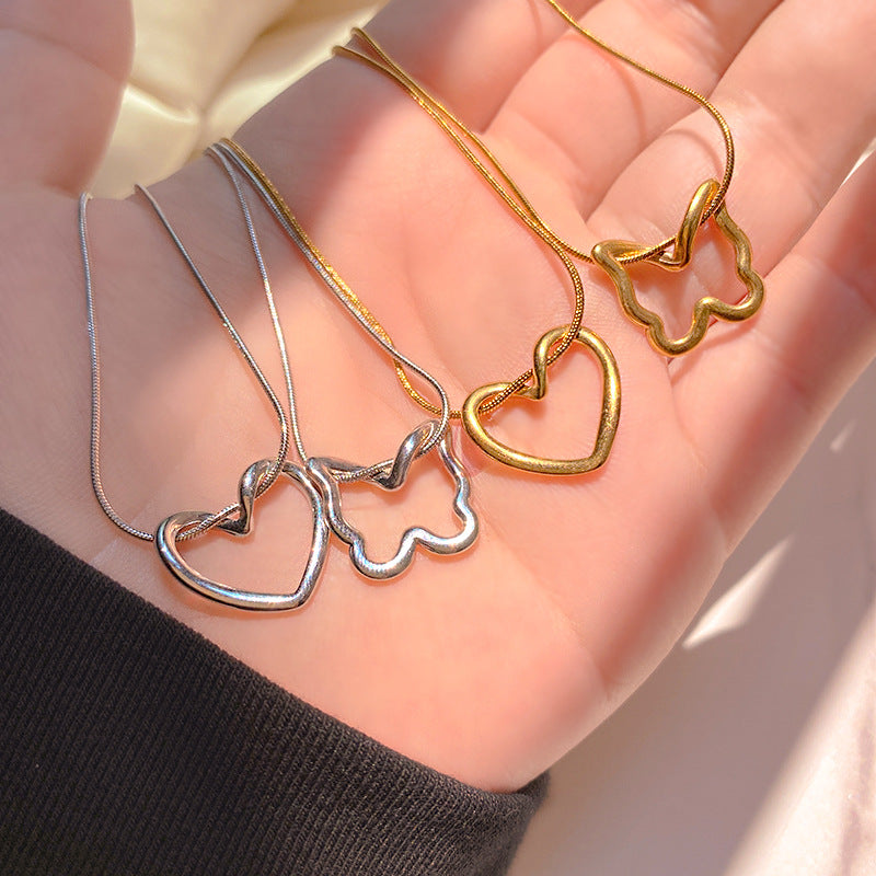 Sweet Streetwear Hollow Butterfly Heart Titanium Steel Plated Snake Chain Necklace