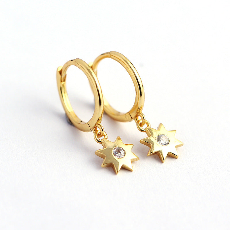 Pendientes de botón minimalistas con forma de estrella de plata de ley 925 con incrustaciones de diamantes de imitación para mujer