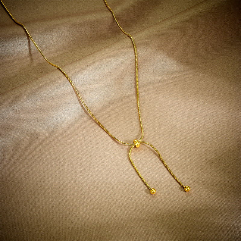 Set Collana e Bracciale da Donna Minimalisti in Acciaio al Titanio a Maglia Serpente con Finitura Placcata