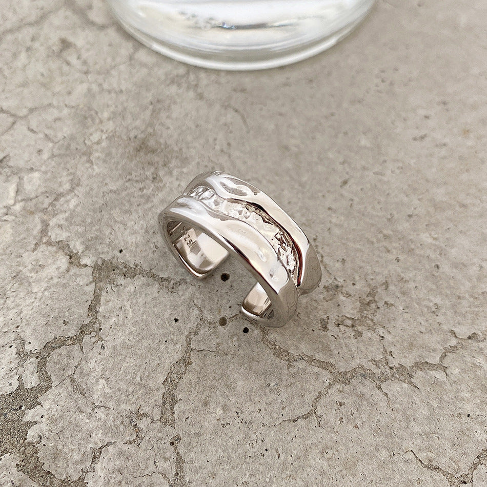 Minimalist 925 Sterling Silver Irregular River Ring for Women