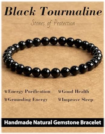 Natural Obsidian and Amazonite Stone Beaded Bracelet 6mm Elastic Stretch Bangle Unisex Handmade Jewelry