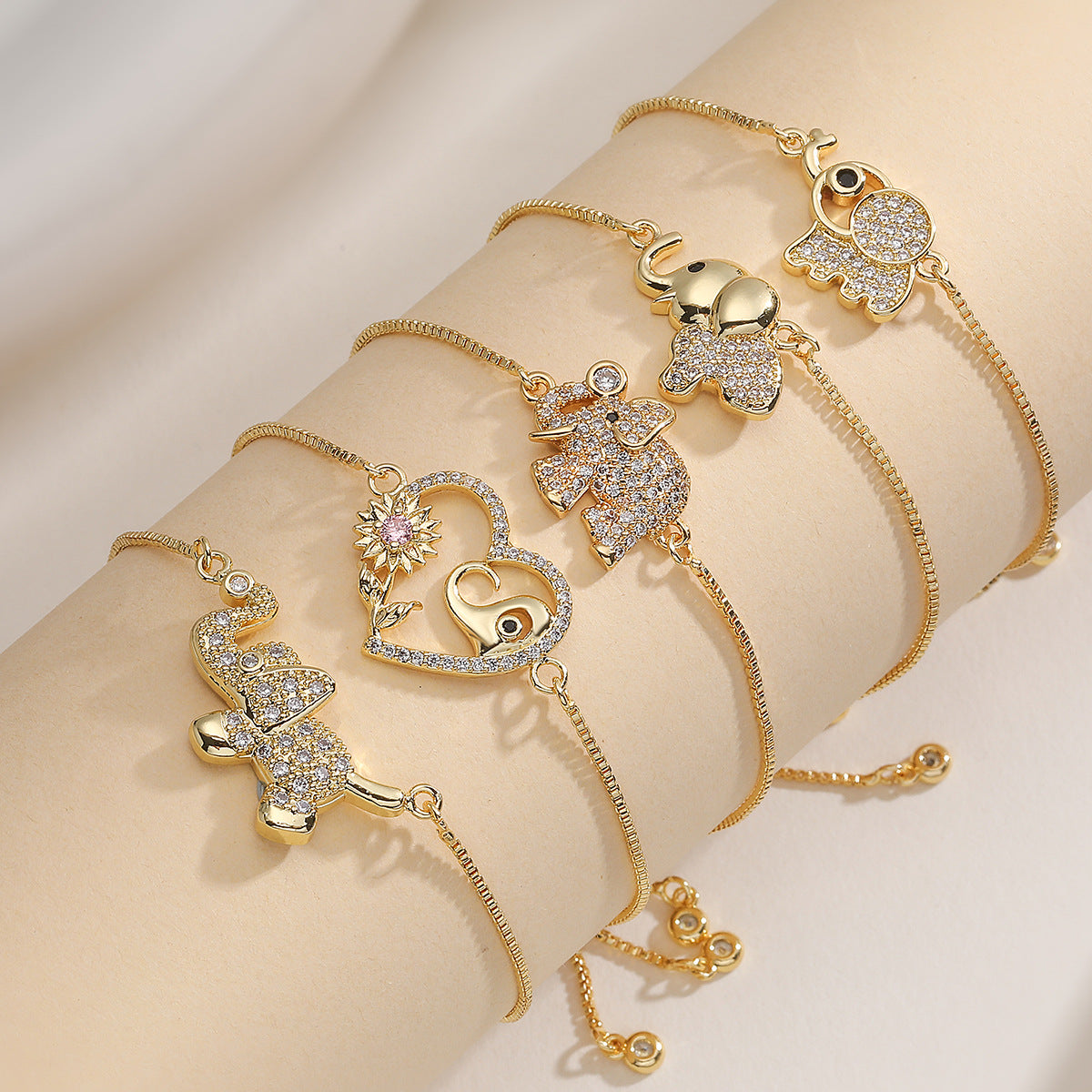 Luxury Minimalist Gold Plated Brass Geometric Elephant Bracelet with Cubic Zirconia for Women
