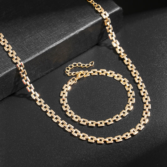 Fashion Round Plated Alloy Necklace and Bracelet Set for Women