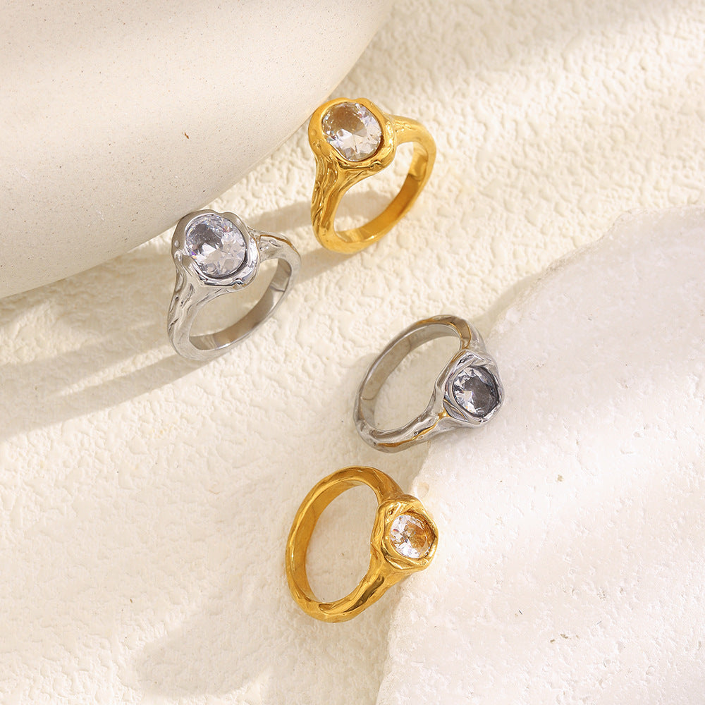 Anello Minimalista Geometrico da Donna in Acciaio Inossidabile con Placcatura in Oro 18K e Zirconia Cubica