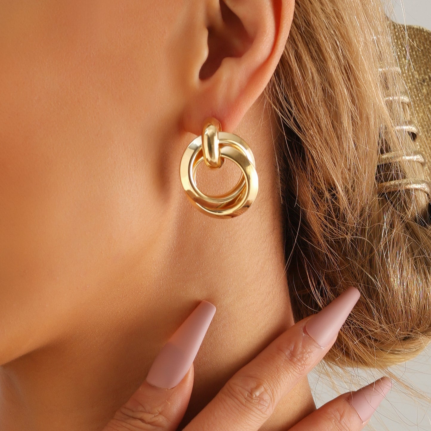 Minimalist Geometric Double Hoop Earrings for Women with Electroplated Metal Finish