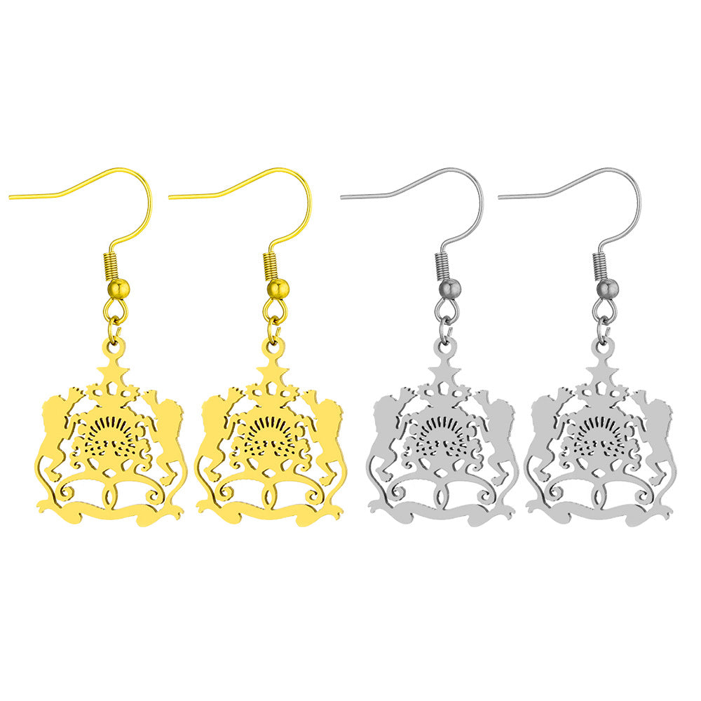 Ethnic Style Lion-Shaped Hollow-Out Gold-Plated Stainless Steel Fishhook Earrings for Women