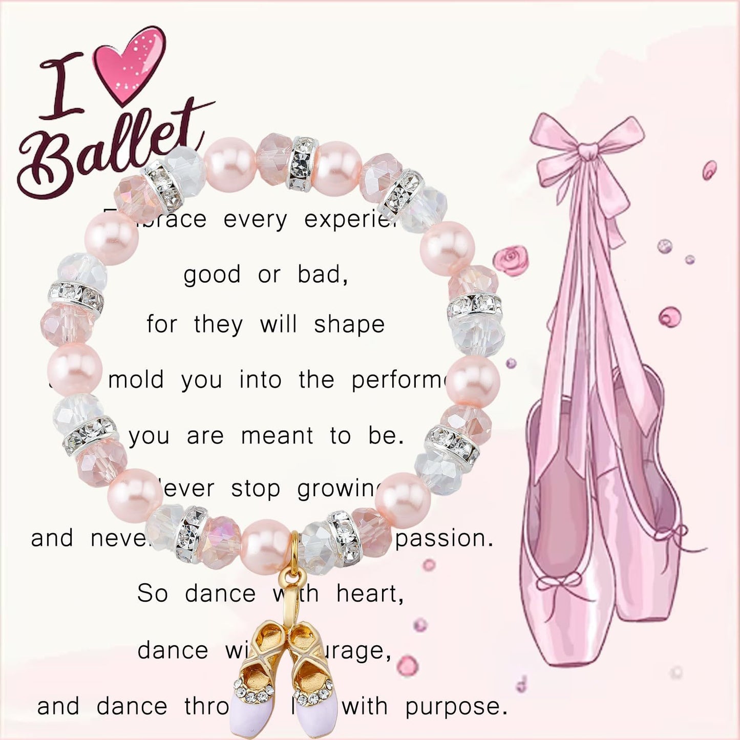 Sweet Imitation Pearl Ballet Shoe Charm Bracelet for Women Girls Dancer Gift