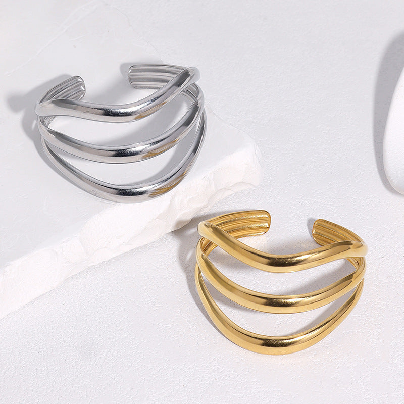 Minimalist Geometric Stainless Steel Open Cuff Bracelet for Women