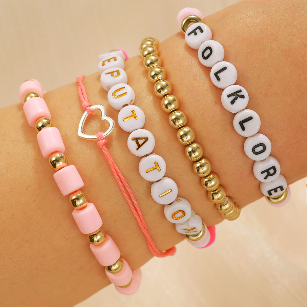 Bohemian Handmade Resin Letter Number Bead Bracelet Set Stainless Steel Brass Acrylic