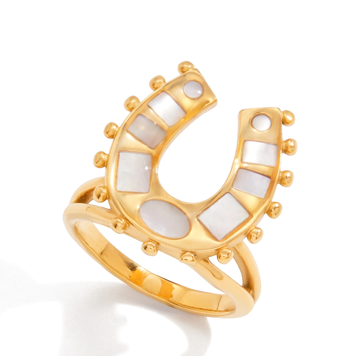 Anello da donna in acciaio inossidabile placcato oro 18 carati con geometria di lusso