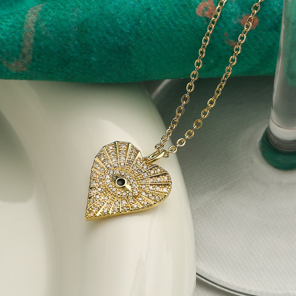 Minimalist Heart-Shaped Copper Pendant Necklace with Real Gold Plating and Zircon Accents for Women