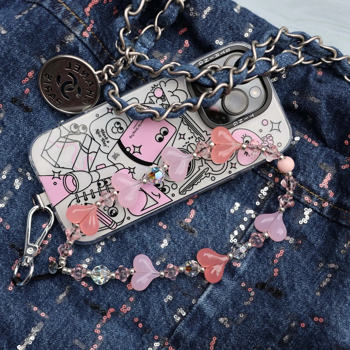 Heart Cloud Acrylic Plated Pendant Charm Chain