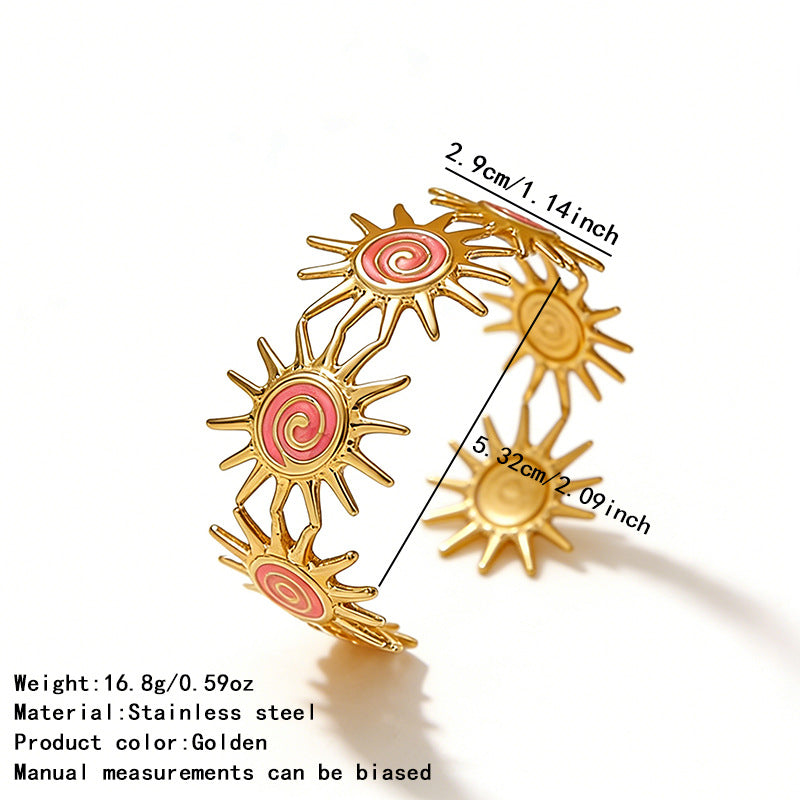 Bracciale a Polsino con Turbina Solare in Acciaio Inossidabile Geometrico alla Moda con Smalto a Olio a Goccia