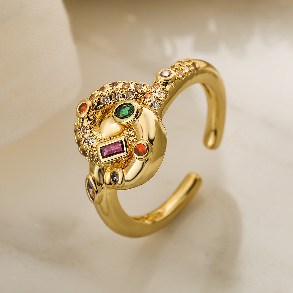 Minimalist Geometric Heart-Shaped Copper Ring with Gold Plating for Women