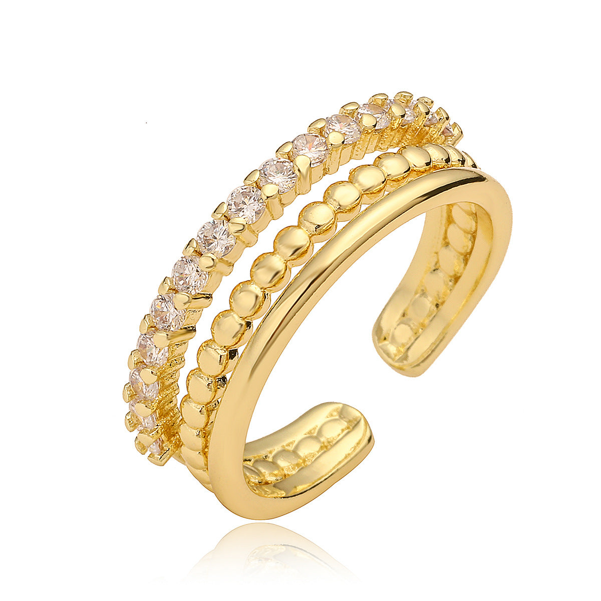 Minimalist Geometric Open Ring Micro-Set Zircon 18K Gold Plated Copper Fashion Jewelry for Women