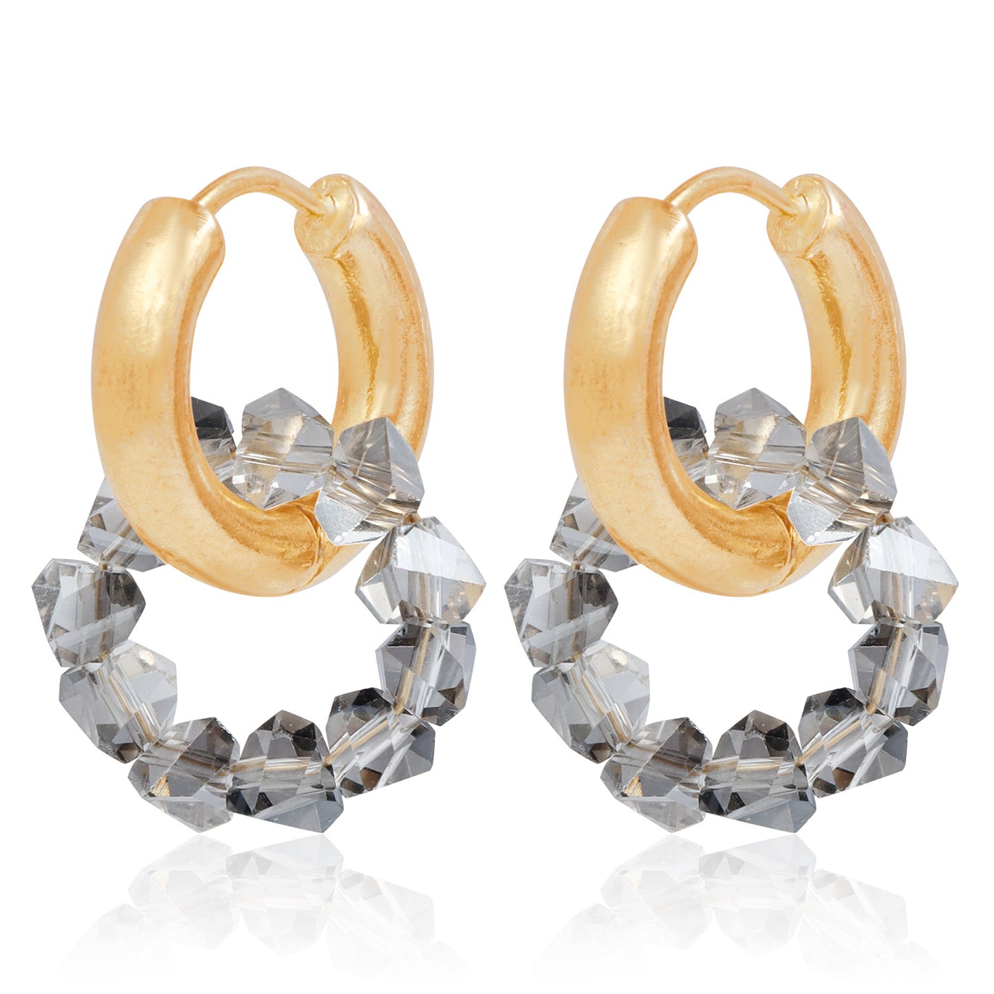 Pendientes de doble aro geométricos en metal chapado para mujer con postes de acero inoxidable