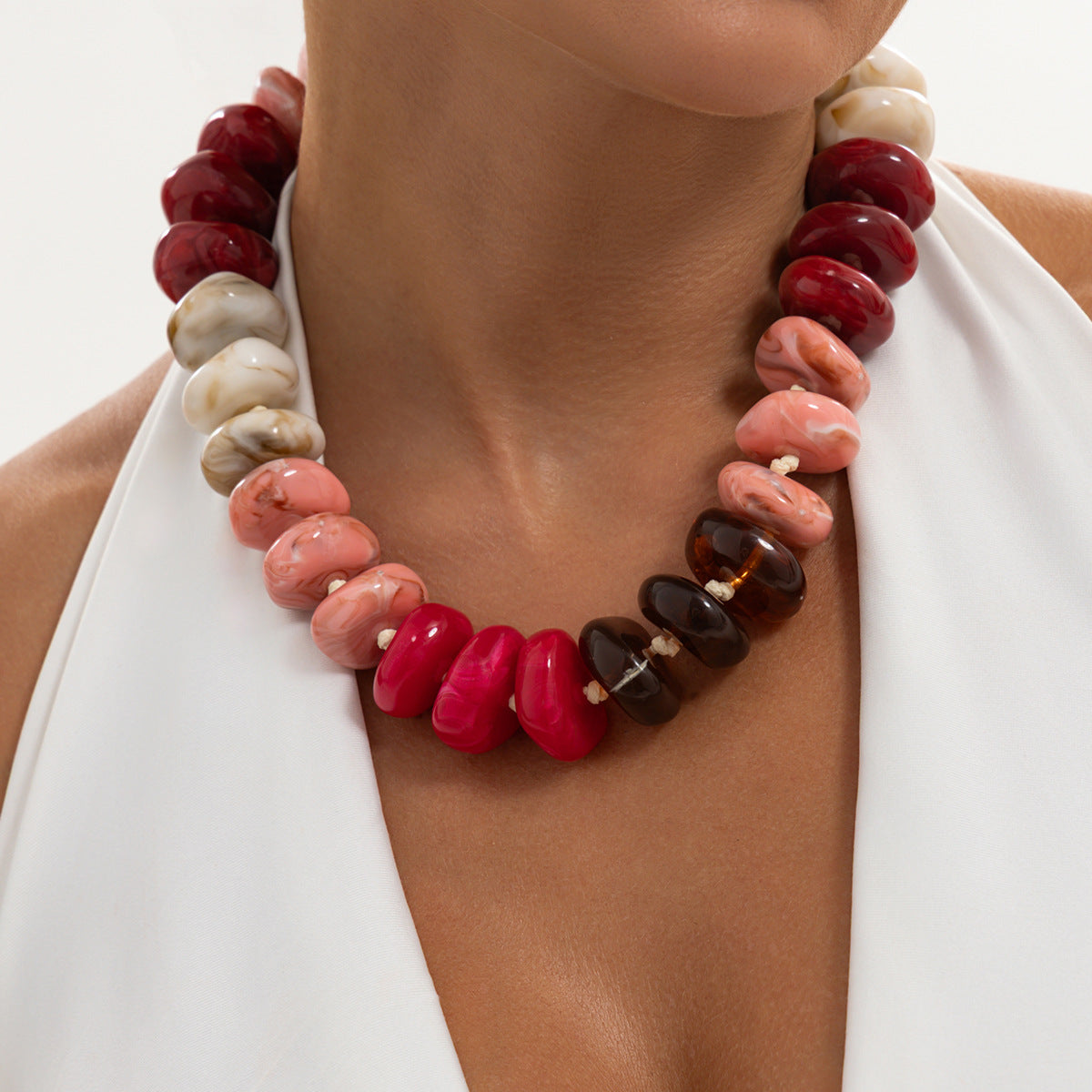 Creative Gradient Resin Geometric Beaded Necklace for Women