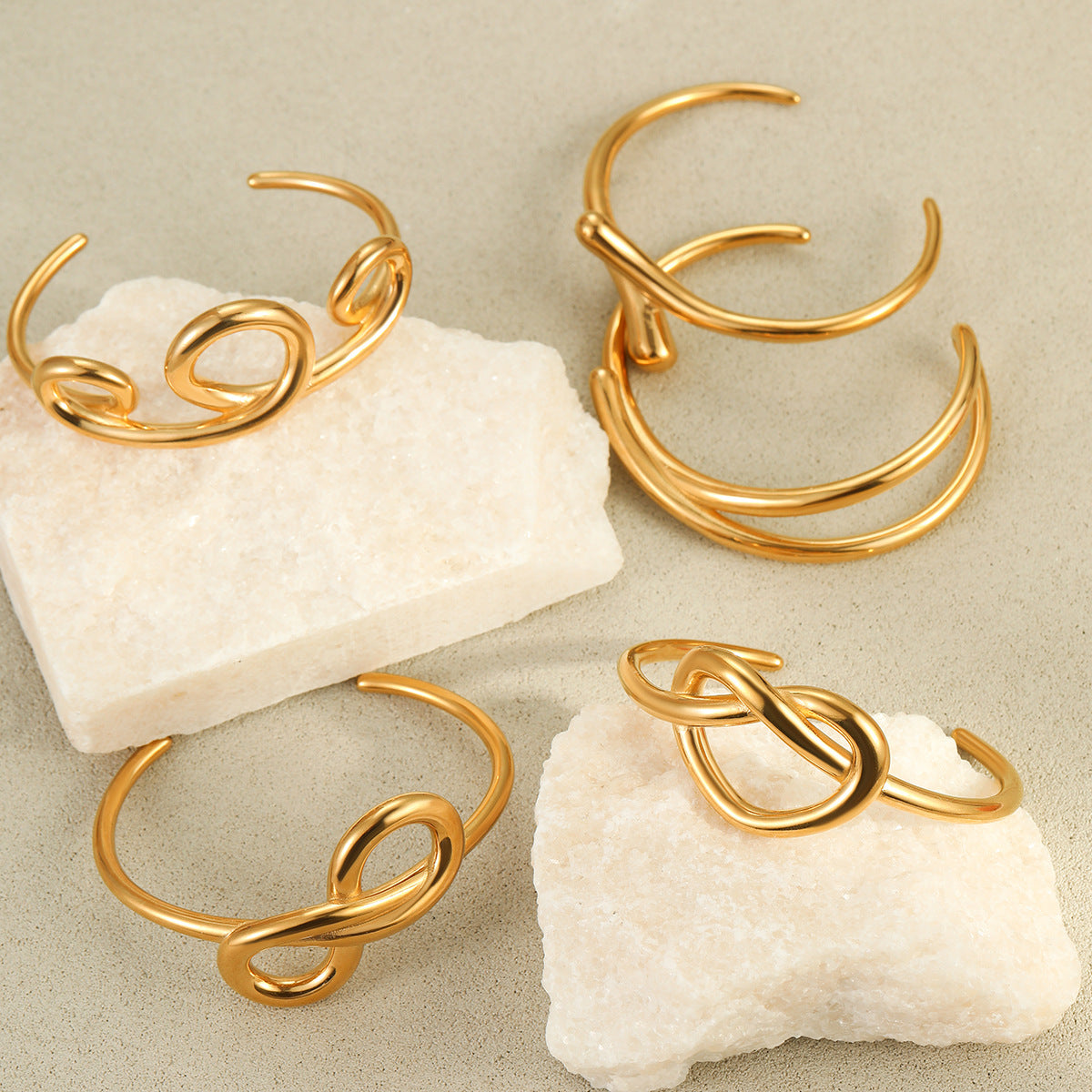 Minimalist Geometric Stainless Steel Bracelet with 18K Gold Plating for Women