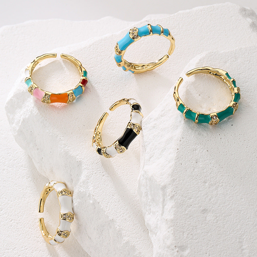 Minimalist Geometric Open Ring for Women Made of Brass with 18K Gold Plating and Zircon Inlay