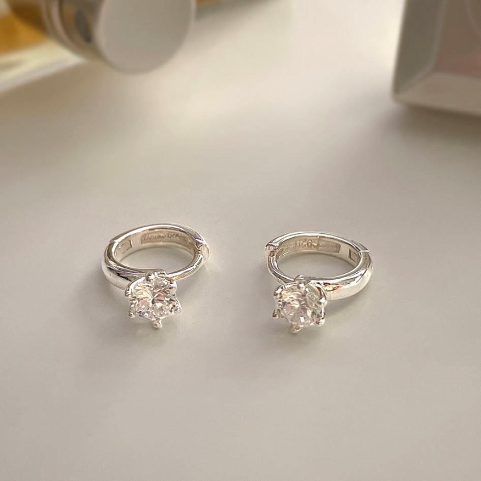 Minimalist Letter-Shaped 925 Sterling Silver Stud Earrings with Rhinestone Inlay for Women