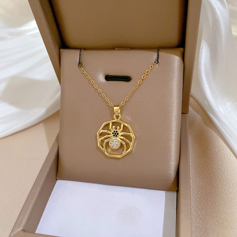 Minimalist Geometric Moon Pendant Necklace for Women and Men Stainless Steel Snake Chain with Full Rhinestone Accents