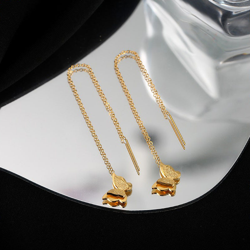 Minimalist Elegant 18K Gold Plated Titanium Steel Butterfly Drop Earrings