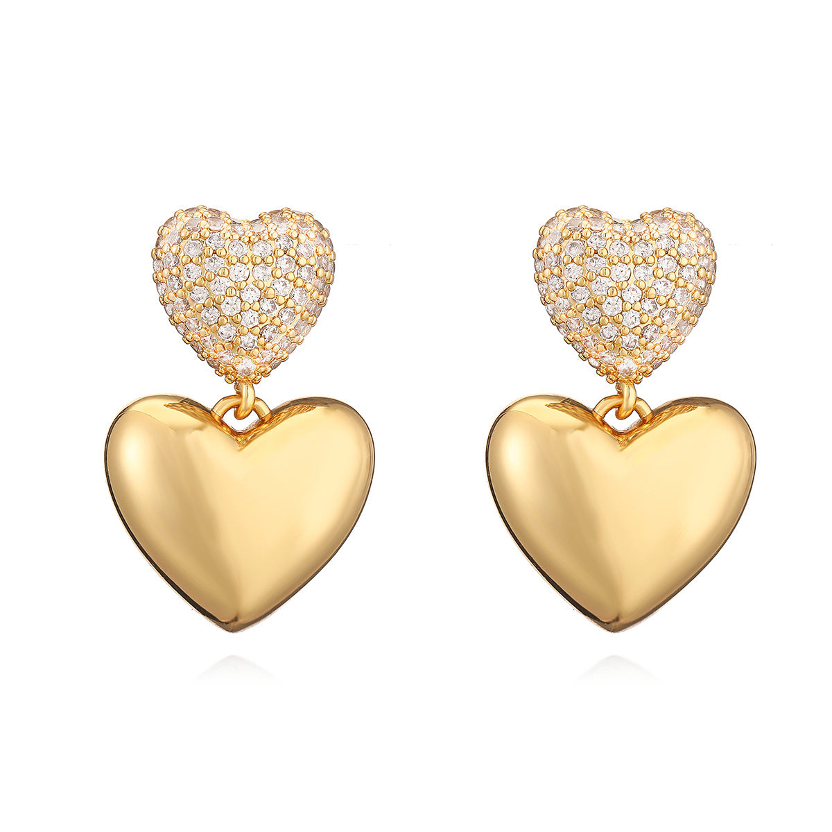 Minimalist Luxe Copper Gold-Plated Zircon Heart-Shaped Earrings for Women