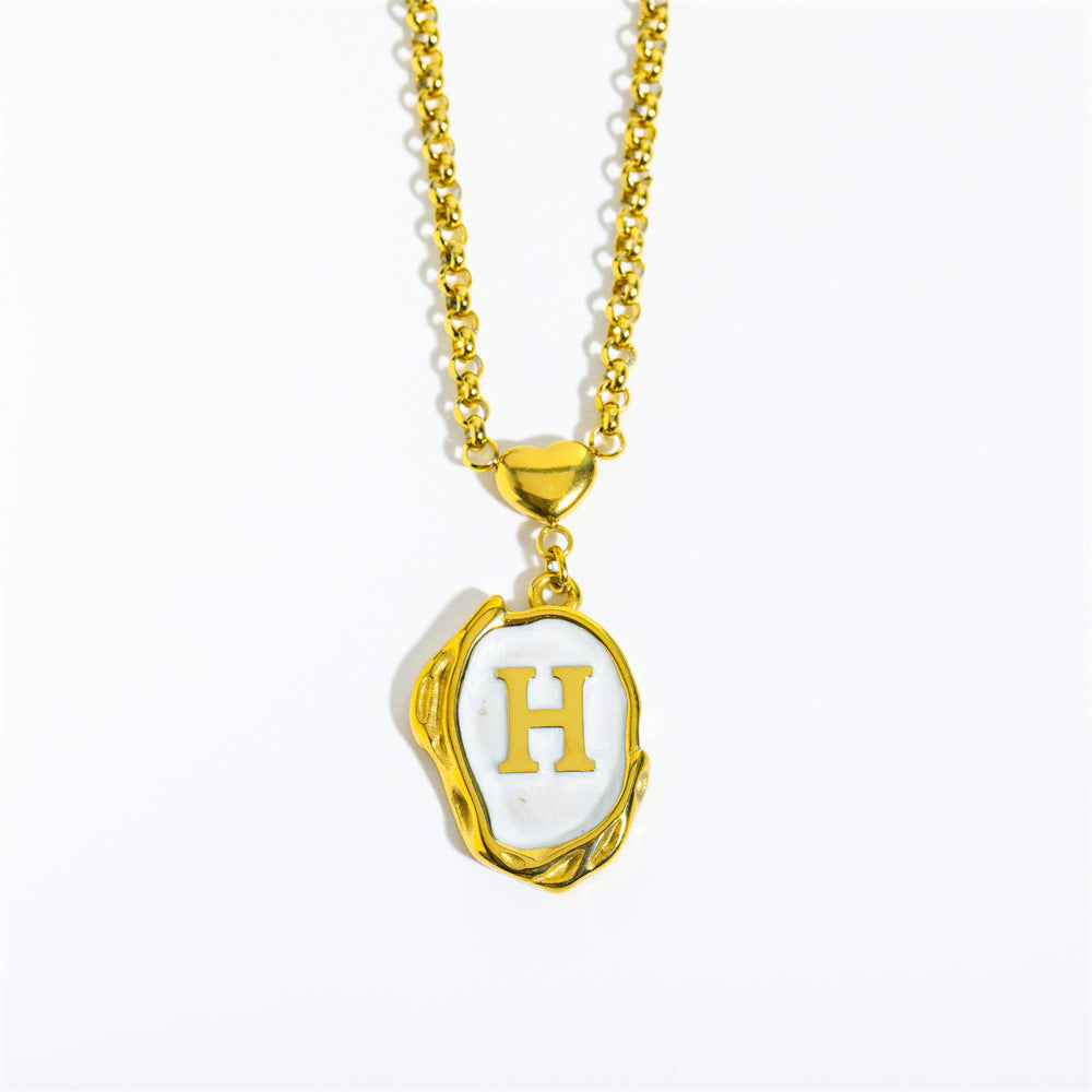 Collana Minimalista in Acciaio Inossidabile a Forma di Lettera con Placcatura in Oro 18K e Catena a O per Uomo e Donna
