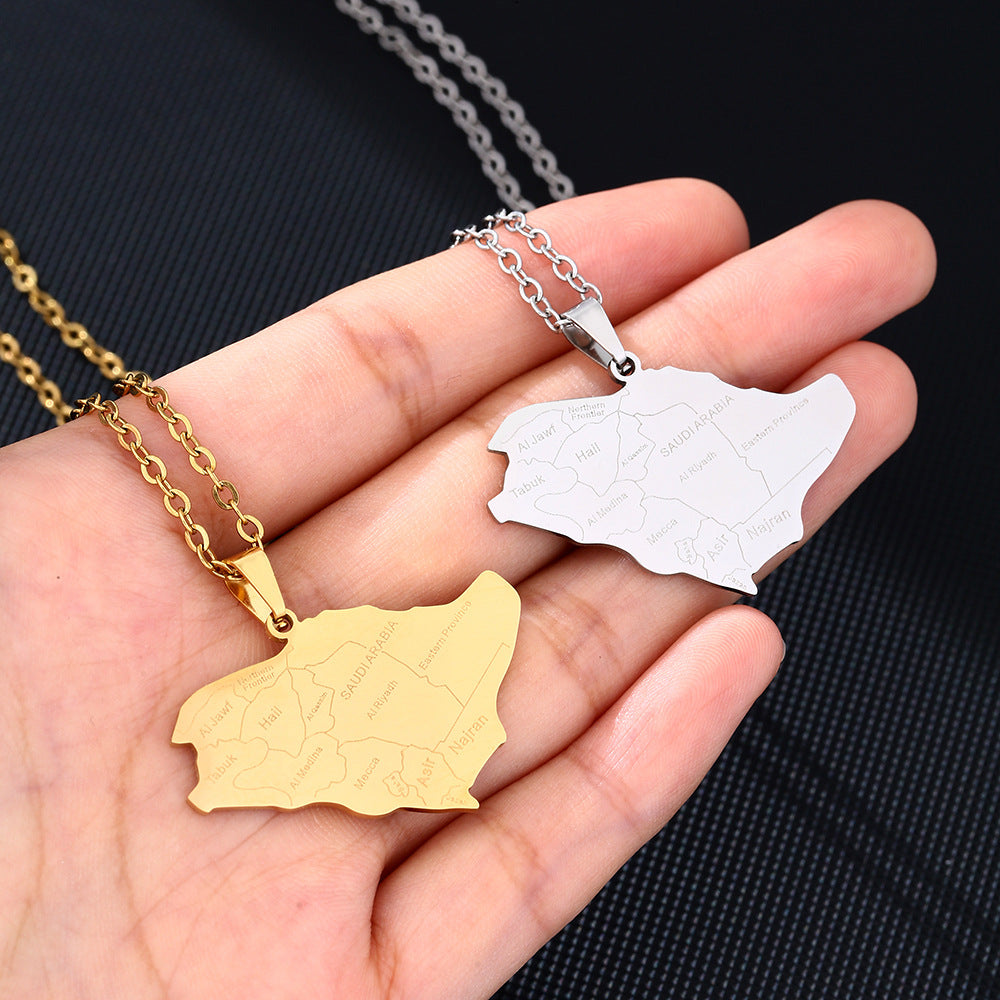 Collana con ciondolo geometrico in acciaio inossidabile con charm in acciaio al titanio e finitura placcata per moda unisex