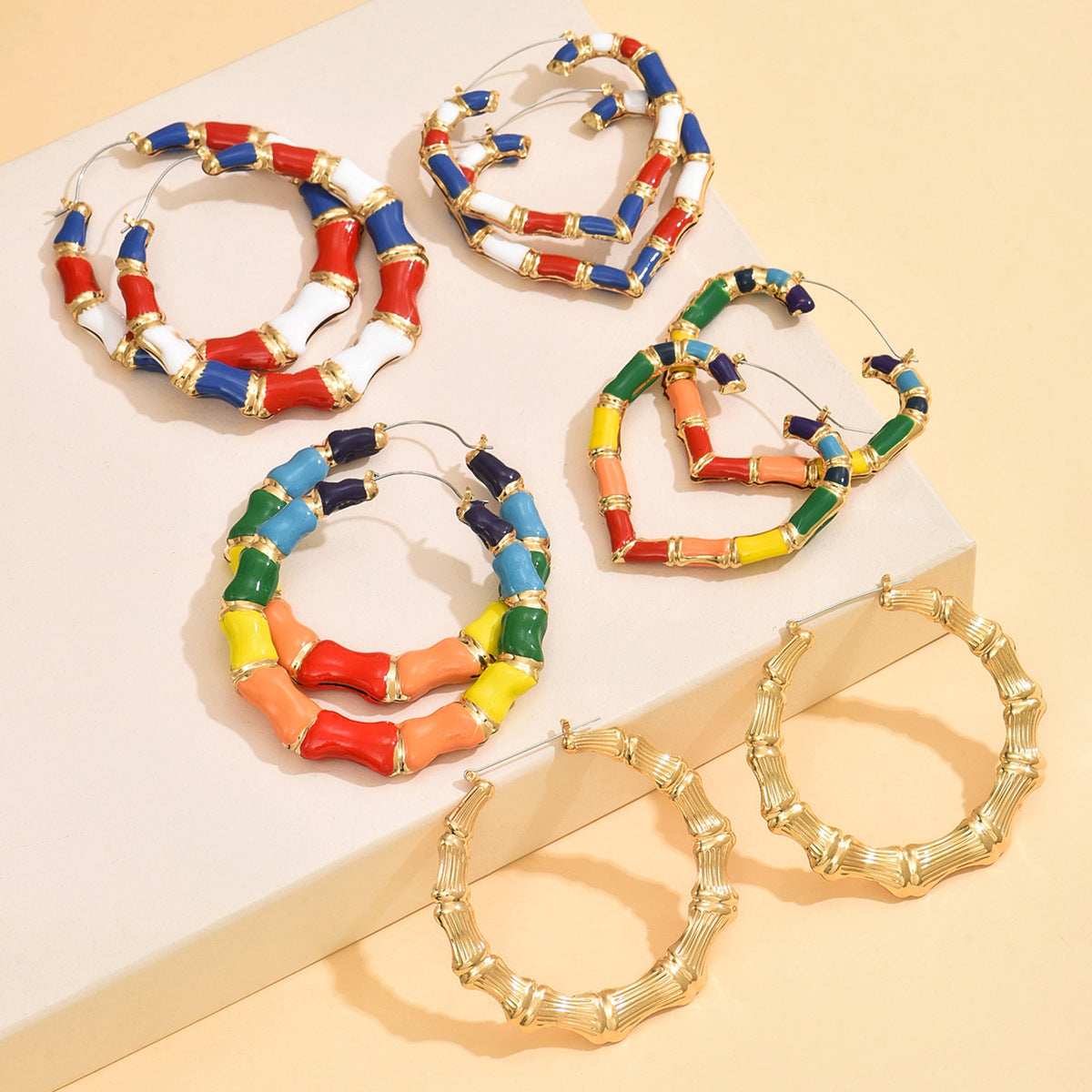 Vintage Geometric Heart Drop Oil Alloy Earrings for Women