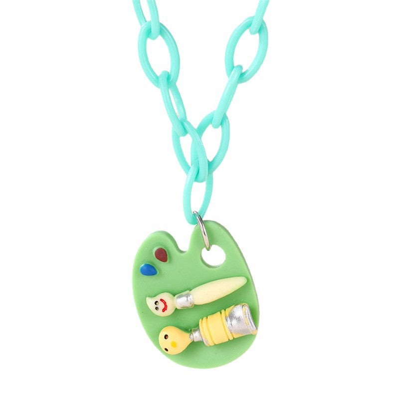 Minimalist Bowknot Acrylic Pendant Necklace for Girls with Enamel Finish and Beaded Chain