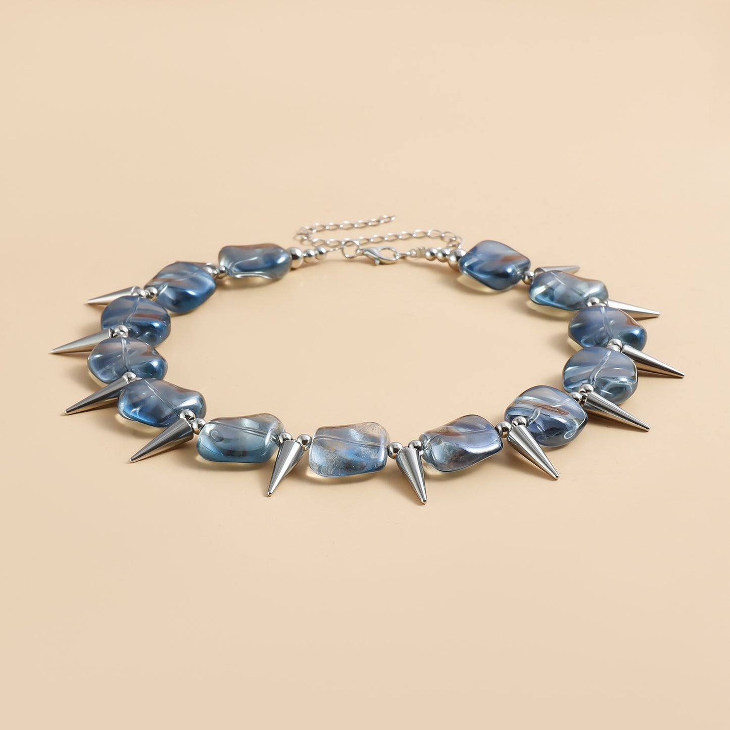 Geometric U-Shaped Rhinestone Stainless Steel Clavicle Necklace for Women with Plated Finish