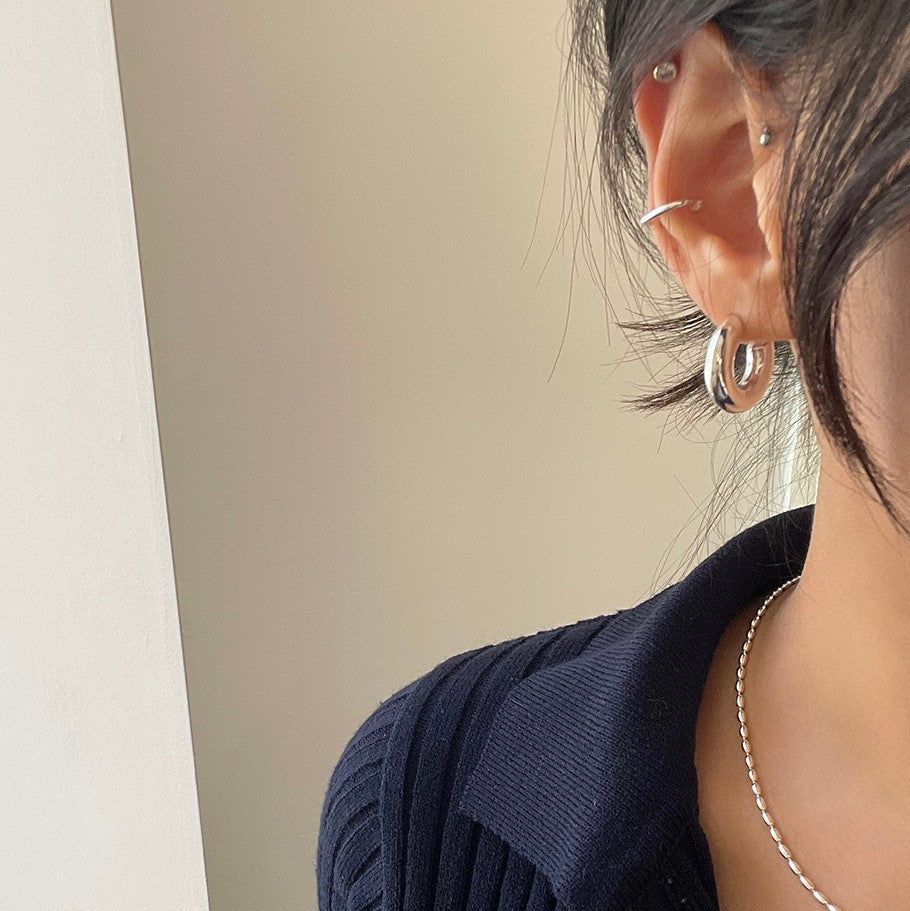 Minimalist 925 Sterling Silver C-Shape Round Tube Hoop Earrings for Women