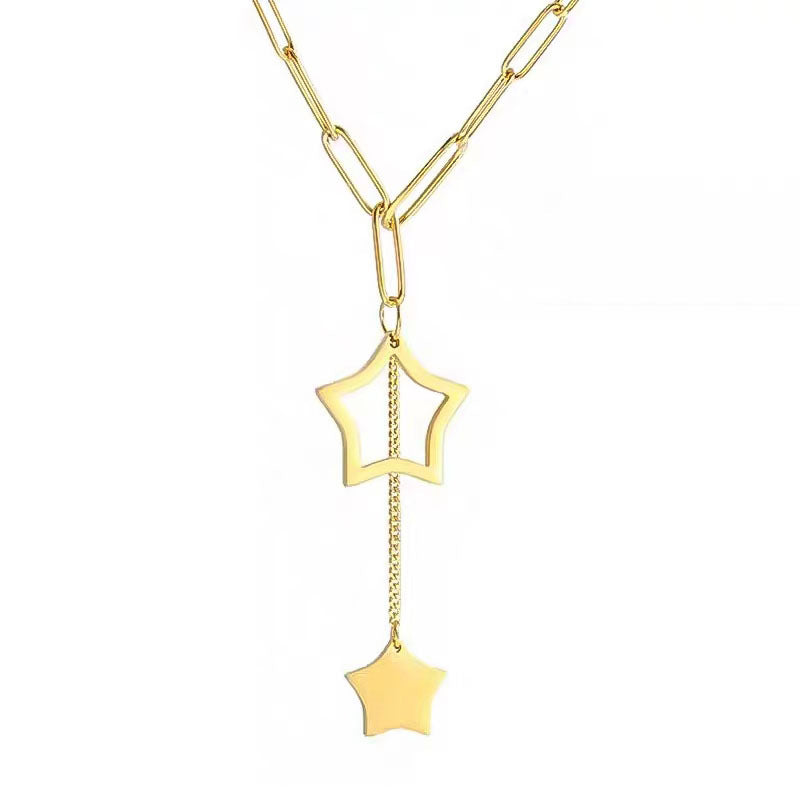 Minimalist Titanium Steel Geometric Star Pendant Necklace for Unisex Business Casual Wear