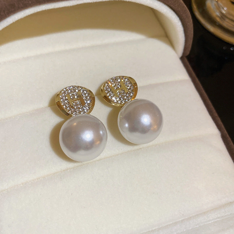 Eleganti Orecchini a Perno da Donna in Stile Francese Vintage con Zirconi Geometrici e Perle Imitazione