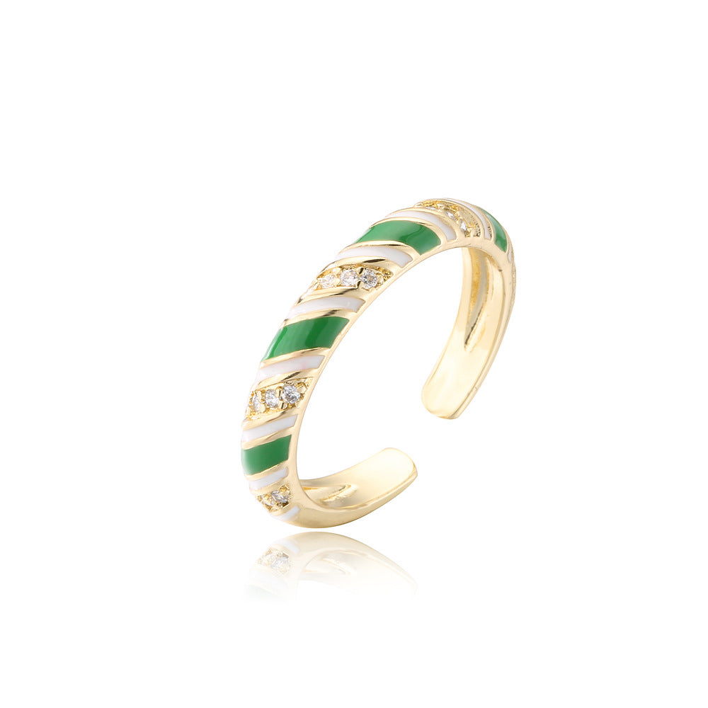 Geometric Micro-pave Cubic Zirconia Drip Oil Brass Ring for Women
