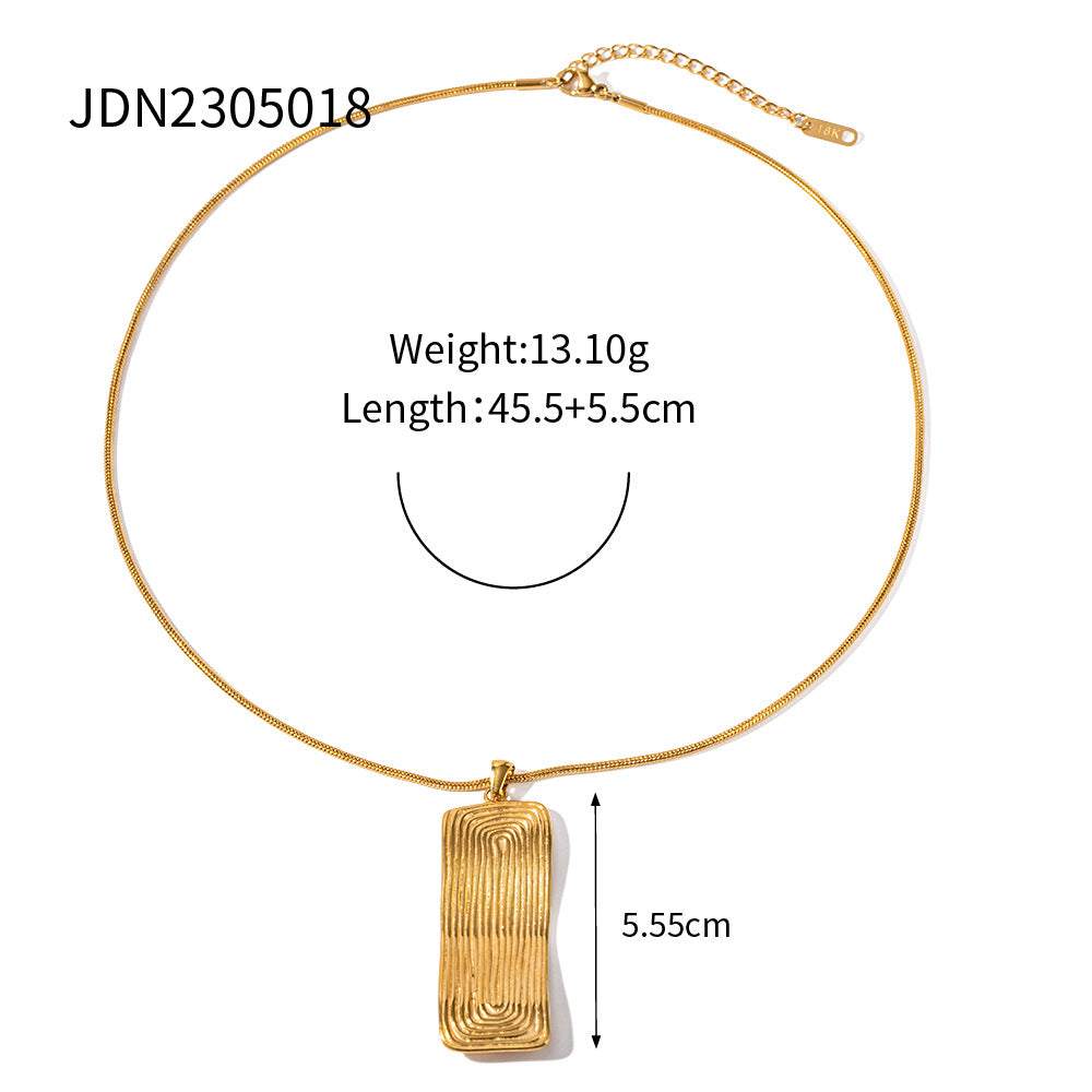 Minimalist Geometric Rectangle Pendant Necklace for Women in Titanium Steel with 18K Gold Plating on Stainless Steel Chain