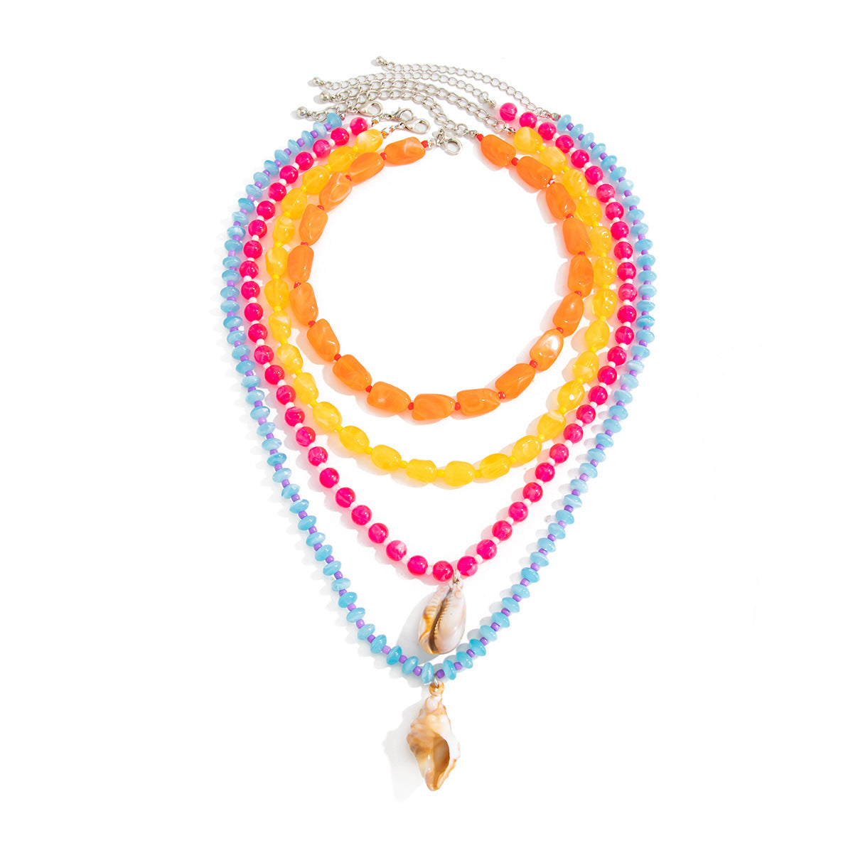 Sweet Gradient Resin Beaded Necklace with Zinc Alloy Conch Pendant for Women