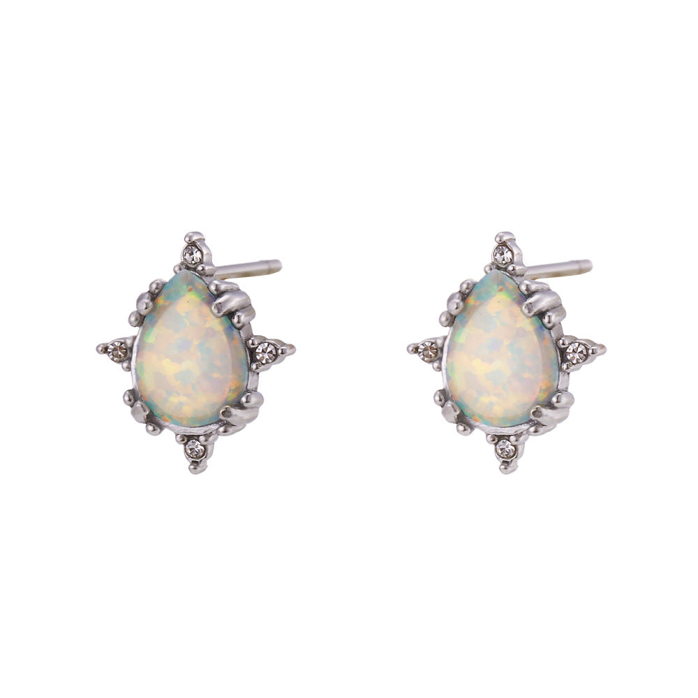 Fashionable Vintage Stainless Steel Water-Drop Shaped Australian Opal Pendant Necklace for Women with Electroplating Finish