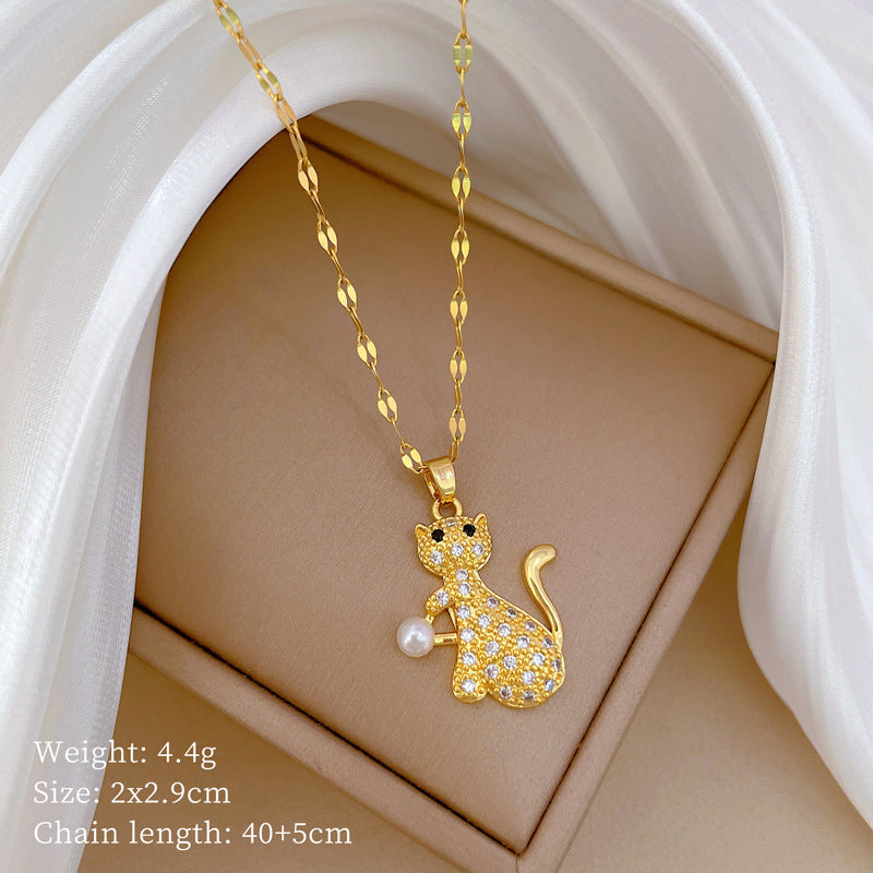 Luxury Minimalist Sweet Geometric Rhinestone Pendant Necklace for Women Titanium Steel O-Chain