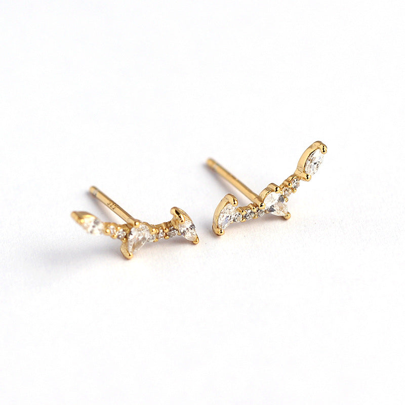 Elegant Geometric Bar-Shaped S925 Sterling Silver Stud Earrings with Cubic Zirconia Inlay