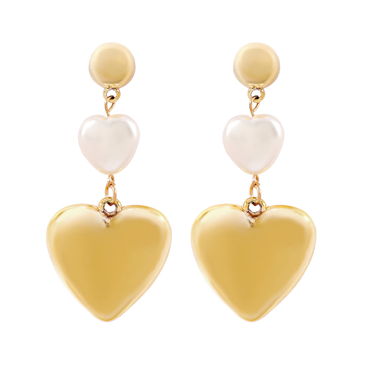 Elegantes Pendientes de Aleación con Forma de Corazón con Incrustaciones de Pedrería y Resina Bañados para Mujer