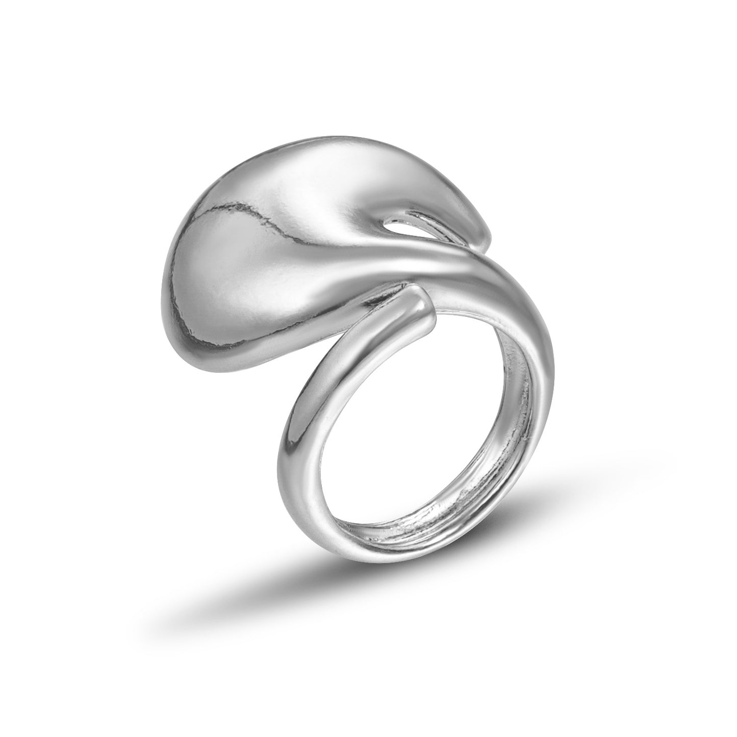 Geometric Open-Adjustable Ring for Women with Metallic Finish and Plated Surface