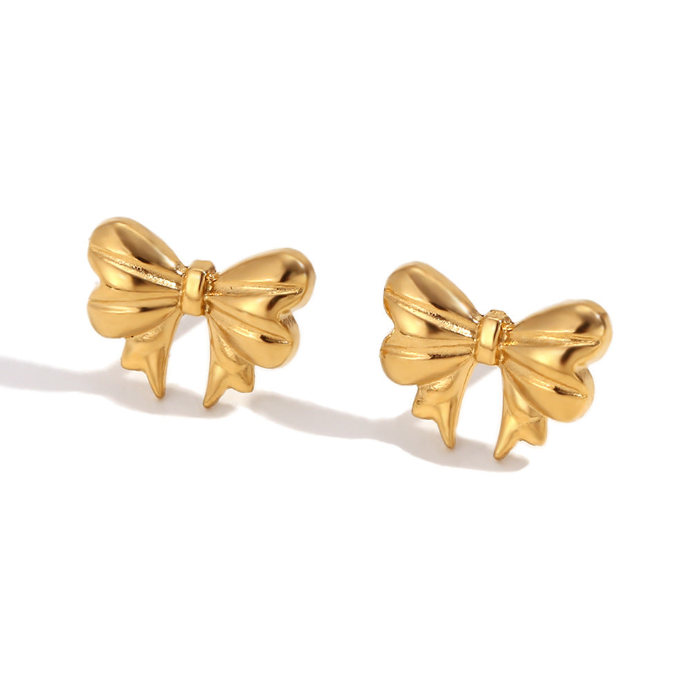 Minimalist Bow-Shaped Stainless Steel Necklace with 18K Gold Plating for Women