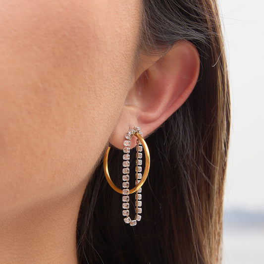 Elegant Geometric Stainless Steel Plated Cubic Zirconia Tassel C-Hoop Earrings for Women