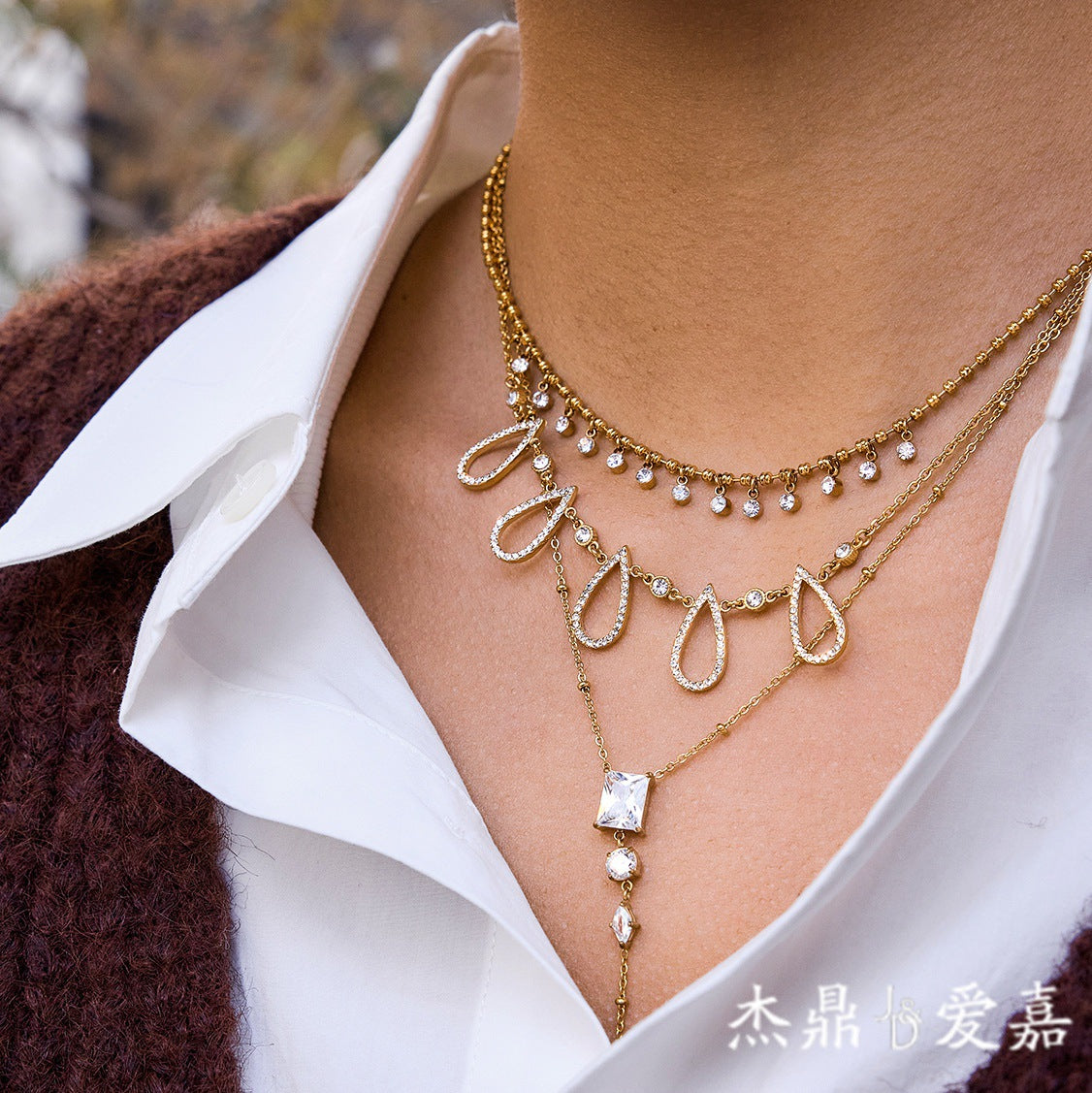 Minimalist 18K Gold Plated Geometric Teardrop Stainless Steel Necklace for Women