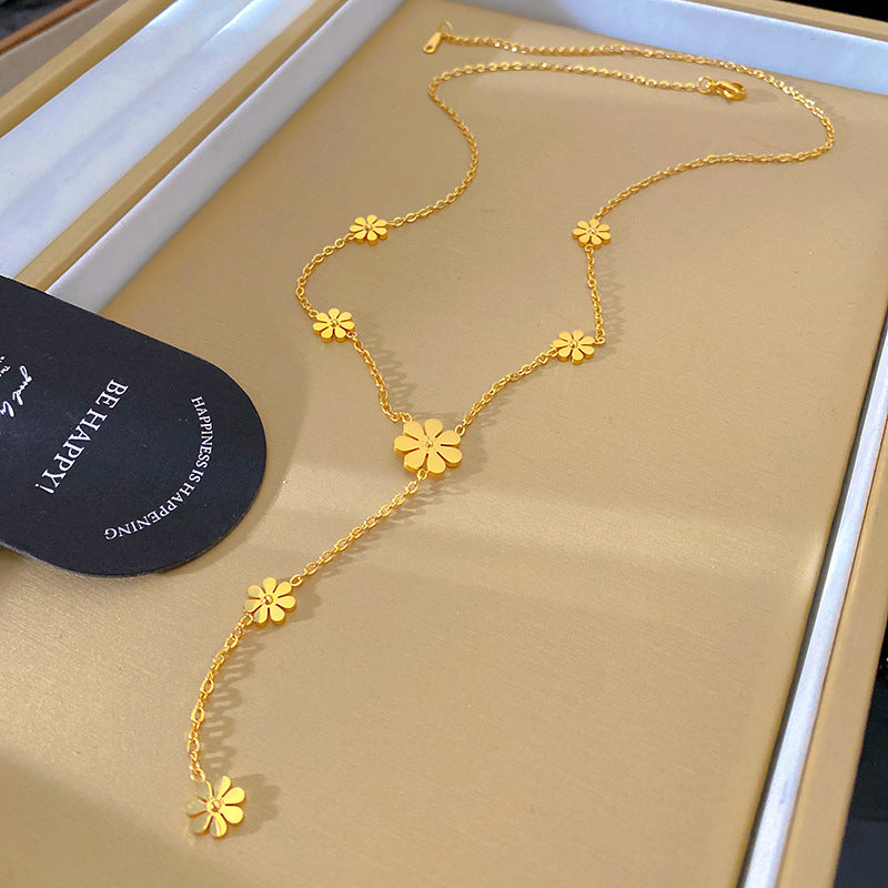 Sweet Streetwear Gold Plated Titanium Steel Sunflower Daisy Pendant Necklace Cable Chain
