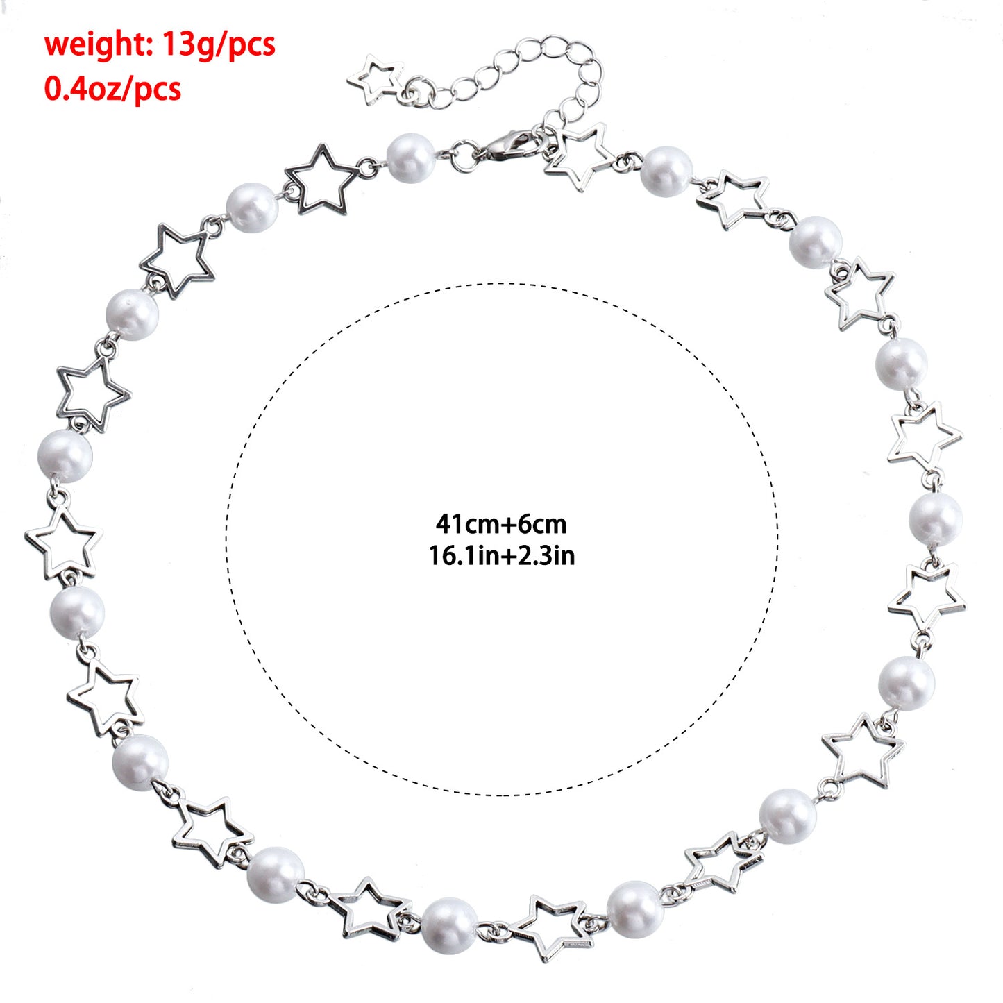 Fashionable Minimalist Hollow Five-Pointed Star Pendant Necklace for Women with Electroplated Metal Chain and Imitation Pearl Accents