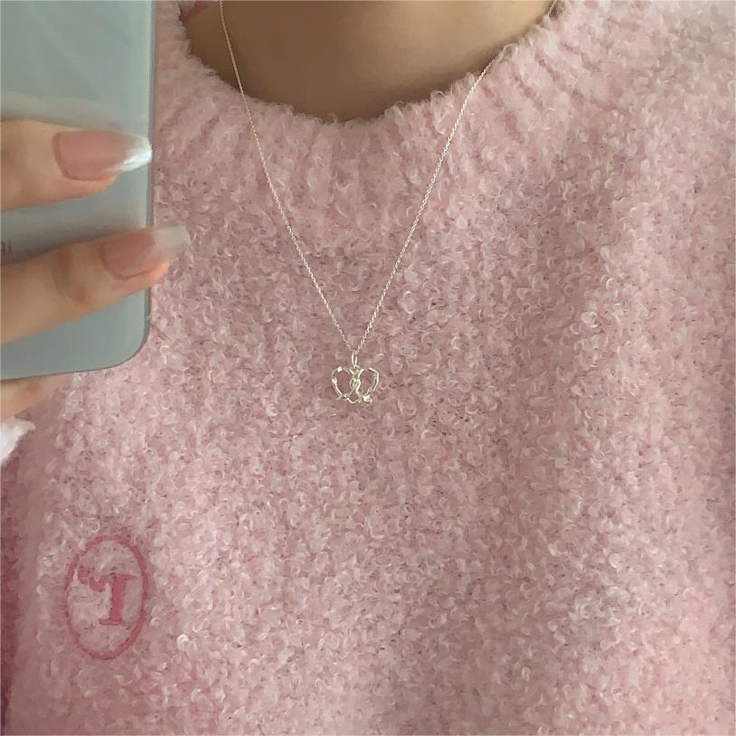Minimalist Heart-Shaped 925 Sterling Silver Necklace with Gold-Plated Clasp on Cross Chain